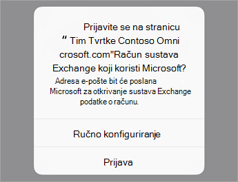 Ako koristite Office 365 dodirnite Prijava ili pak dodirnite Ručno podesi ako imate postavke poslužitelja tvrtke ili ustanove.
