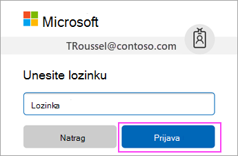 Unesite lozinku za Office 365 za račun tvrtke ili obrazovne ustanove.