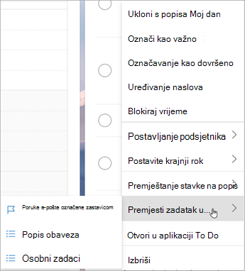 Pritisnite i držite (ili kliknite desnom tipkom miša) da biste pristupili kontekstnom izborniku. Odaberite Premjesti zadatke u... i odaberite popis na koji želite premjestiti zadatak.
