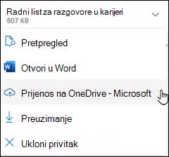 novi prozor za prijenos na OneDrive iz programa Outlook
