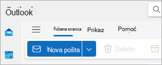 Snimka zaslona na kojoj se prikazuje nova vrpca programa Outlook