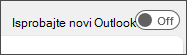 Snimka zaslona preklopnog gumba Isprobajte novi Outlook