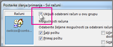 Uklanjanje računa iz grupe za slanje i primanje