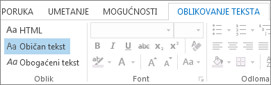 Mogućnosti oblikovanja poruka na kartici Oblikovanje teksta