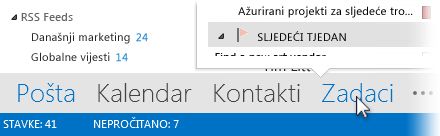 Naredba za zadatke na navigacijskoj traci