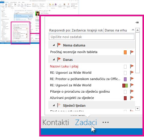 Uvid u zadatke na navigacijskoj traci