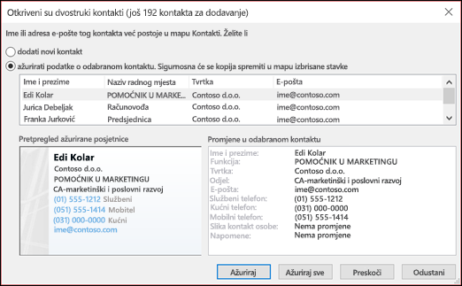 Odaberite što želite učiniti s dupliciranim kontaktima.