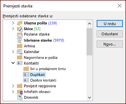 Premjestite kontakte u drugu mapu.