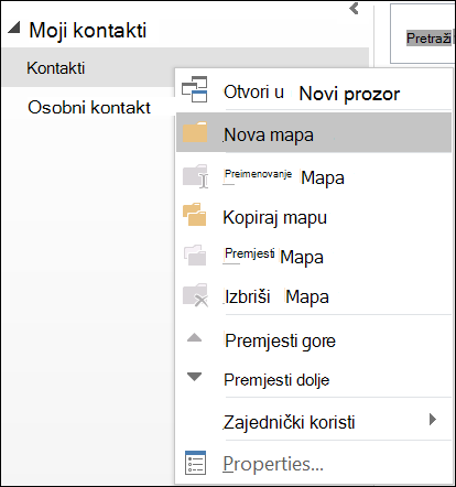 Stvaranje nove mape s kontaktima.