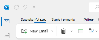 Snimka zaslona klasične vrpce programa Outlook na kojoj se nalaze mogućnosti Datoteka na kartici.