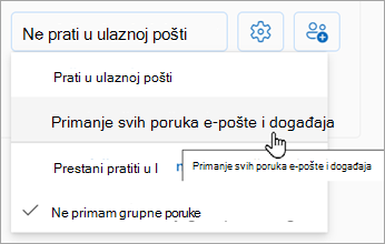 Na padajućem popisu odaberite Primanje svih poruka e-pošte i događaja