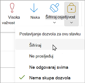 U novoj poruci odaberite Mogućnosti > šifriranja > .
