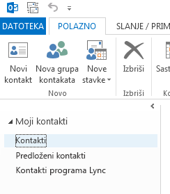 U odjeljku Moji kontakti desnom tipkom miša kliknite mapu Kontakti.
