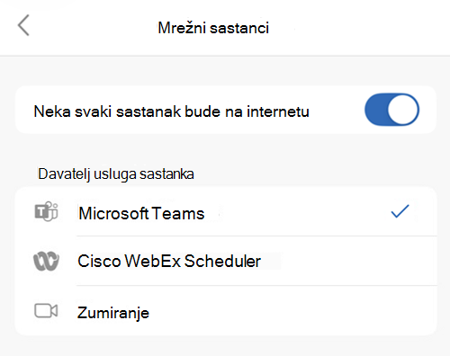 Odabir zadanog davatelja usluge u programu Outlook u sustavu iOS