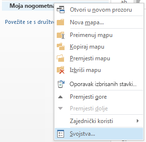 Desnom tipkom miša kliknite novu mapu, a zatim kliknite Svojstva.