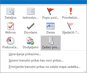 Kliknite Zadaci i odaberite mogućnost u trenutnom prikazu.