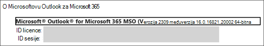 Snimka zaslona na kojoj su prikazani naziv proizvoda, verzija koju koristite te je li 32-bitna ili 64-bitna.