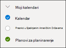 Snimka zaslona na kojoj se prikazuje potvrdni okvir pokraj kalendara