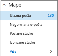 Snimka zaslona koja prikazuje zadane mape pošte u odjeljku Favoriti.