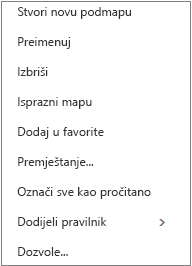 Kontekstni izbornik ili izbornik prečaca koji se prikazuje kada desnom tipkom miša kliknete osobnu mapu