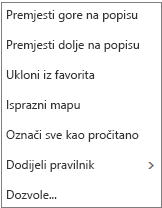 Snimka zaslona s prikazom kontekstnog izbornika ili izbornika prečaca koji se prikazuje kada desnom tipkom miša kliknete mapu ulazne pošte u aplikaciji Pošta.