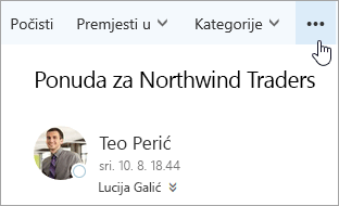 Snimka zaslona s gumbom Više naredbi na traci izbornika u programu Outlook.