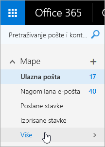 Snimka zaslona na kojoj pokazivač prelazi preko gumba Više u navigacijskom oknu u programu Outlook na webu.