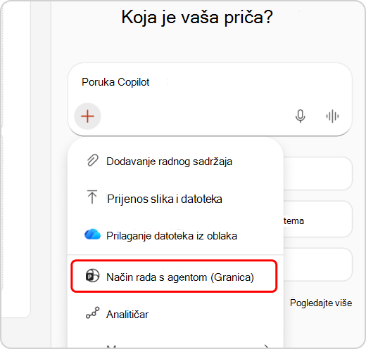 Način rada s agentom istaknut na padajućem izborniku