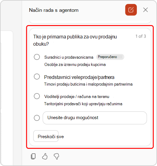 Razjašnjavanje pitanja u čavrljanju u načinu rada s agentom