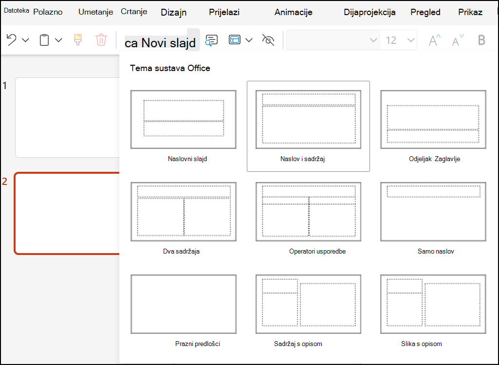 Rasporedi slajdova u programu PowerPoint
