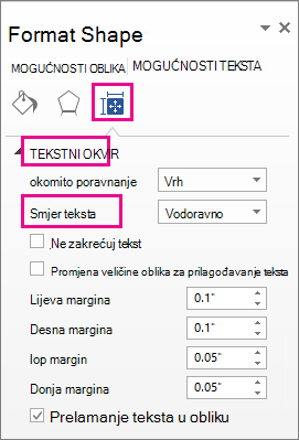 Selecting text direction in the Format Shape pane