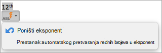 Prikazuje mogućnost za prestanak automatskog pretvaranja rednih brojeva u eksponent