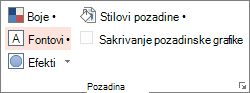 Snimka zaslona s prikazom mogućnosti pozadine