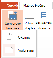 Snimka zaslona na kojoj se prikazuje izbornik Usmjerenje brošure