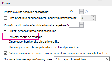 Potvrdni okvir Prikaži okomito ravnalo