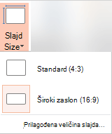 Gumb Veličina slajda u grupi Prilagodba