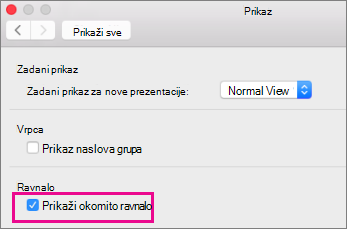 Prikaži okvir okomitog ravnala