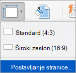 Prikazuje mogućnost Postavljanje stranice na izborniku Veličina slajda