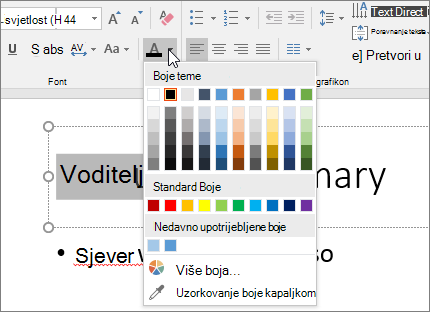 Korištenje mogućnosti boje fonta radi promjene boje teksta