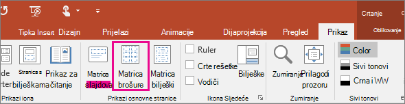 Snimka zaslona na kojoj se prikazuje prikaz matrice brošura u programu PowerPoint