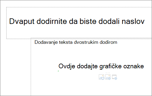 Slika praznog okvira za naslov i praznog tekstnog okvira koji pokazuje gdje će funkcionirati grafičke oznake.