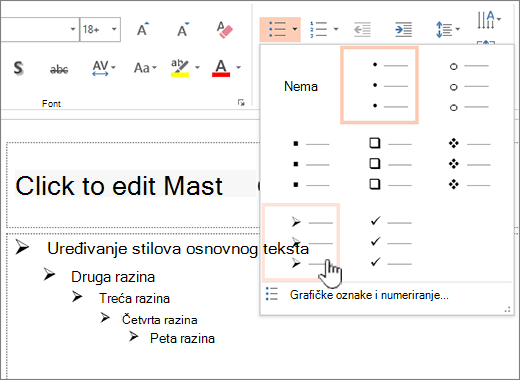 Postavljanje zadane grafičke oznake za sve razine
