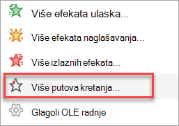 Gdje možete pronaći više putova kretanja od onih na izborniku Dodavanje animacije.