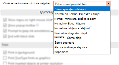 Popis Otvori sve dokumente koji koriste ovaj prikaz proširio se tako da korisnik može odabrati zadani prikaz.