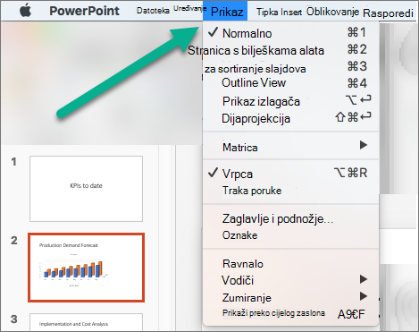 Izbornik Prikaz u programu PowerPoint