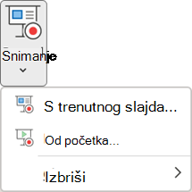 Naredbe za snimanje dijaprojekcije na kartici Snimanje u aplikaciji PowerPoint.