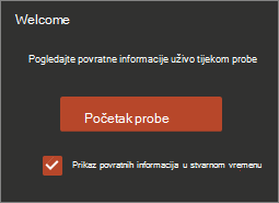 Kliknite Početak probe
