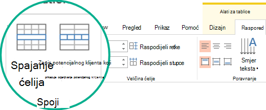 Spajanje ili podjela ćelija tablice