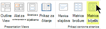 Na kartici Prikaz na vrpci odaberite Matrica bilješki.