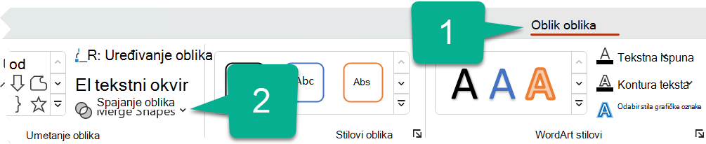 On the Shape Format tab, select Merge Shapes.